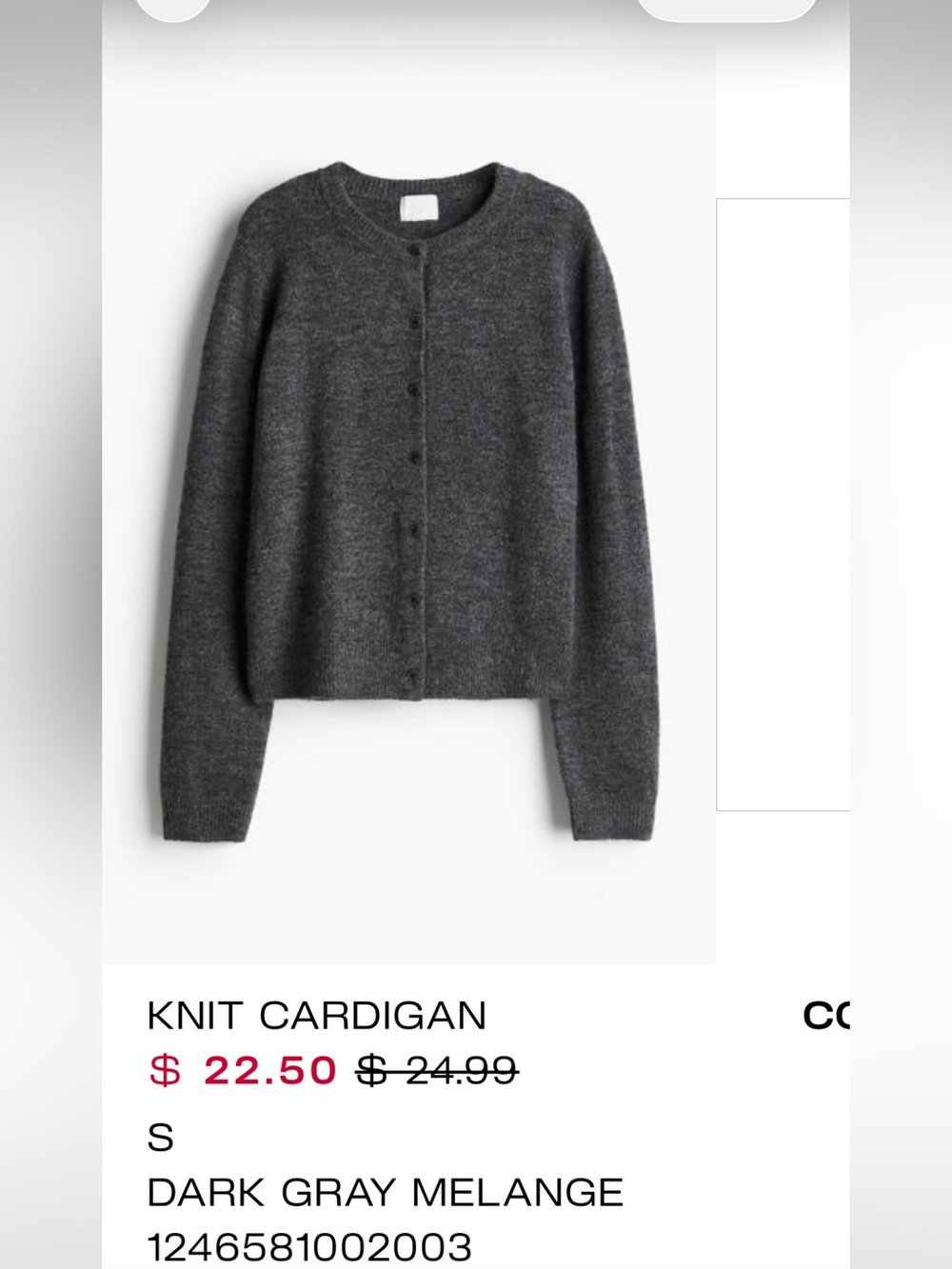 H&M Dark Gray Knit Cardigan